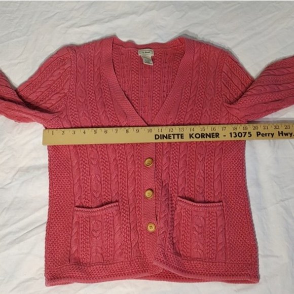 Vintage LL Bean Pink Cable Knit Cotton Cardigan M - Picture 7 of 8